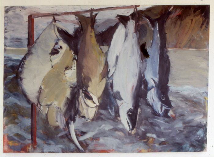 Klippfisch, ca 180 x 160 cm, Eitempera auf Leinwand